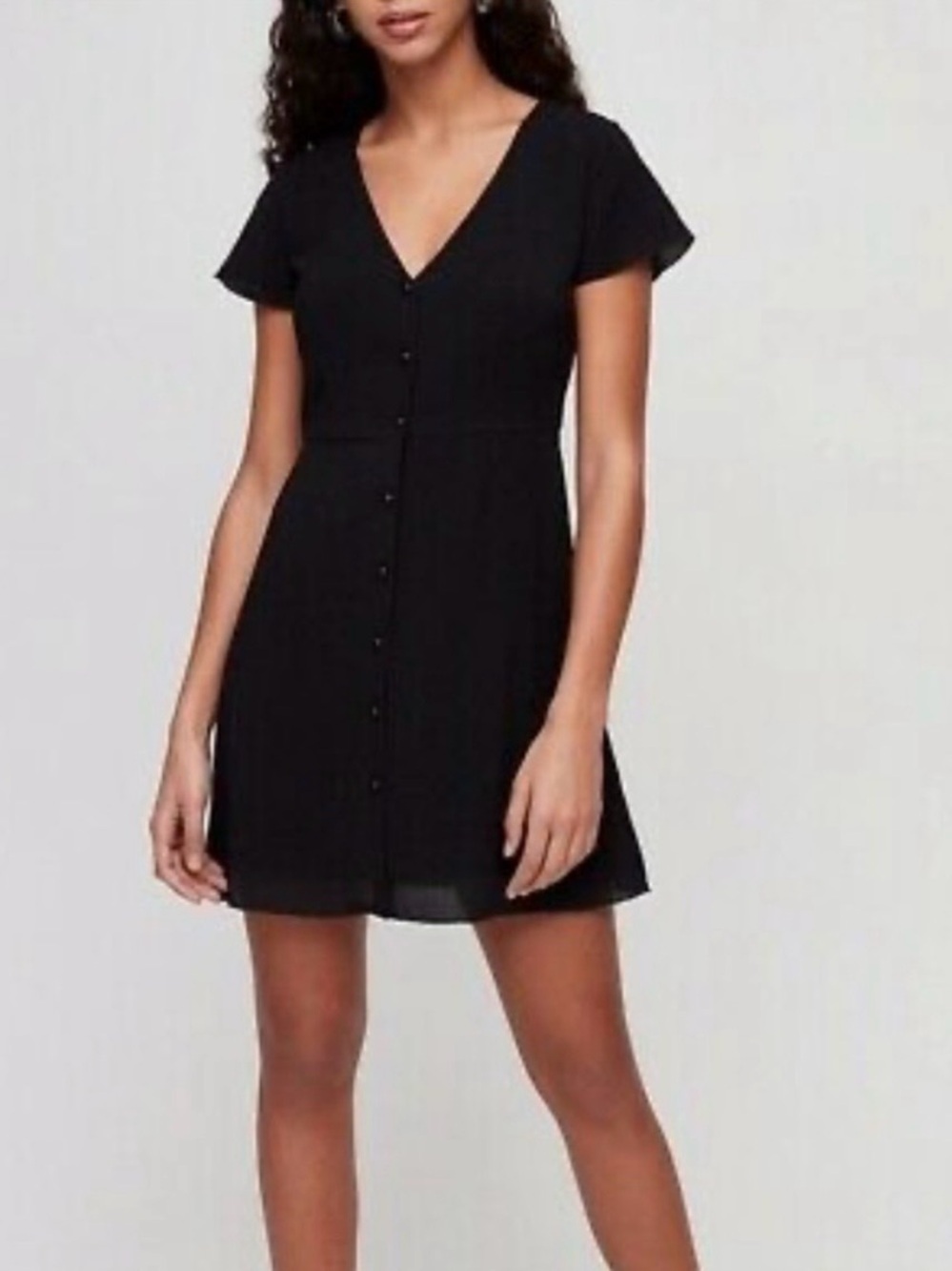 Wilfred Black V‑Neck Button-Front Mini Dress